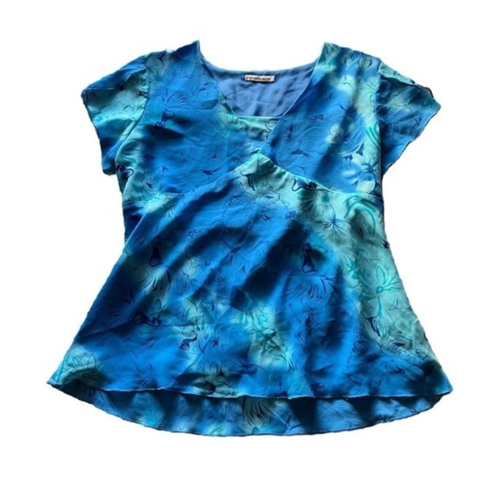 90s Blue Floral Babydoll Top